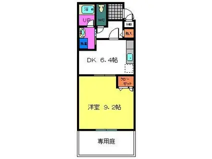 セゾン湊(1DK/1階)の間取り写真