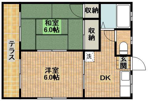 根岸スカイハイツ(2DK/2階)の間取り写真