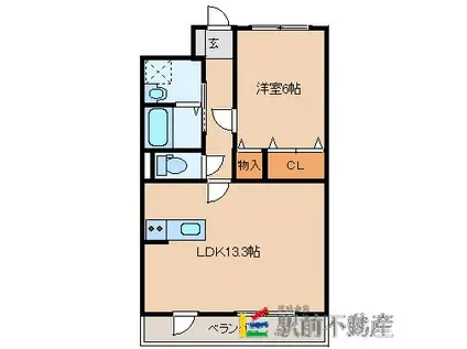 ドゥブラン上津(1LDK/1階)の間取り写真