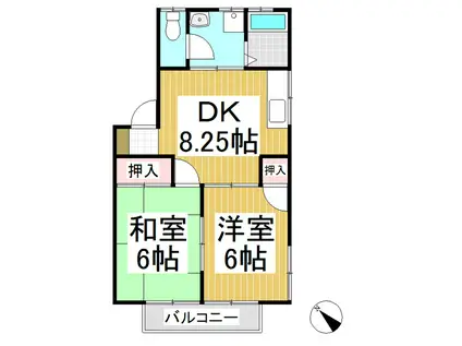 サンコーポ梵天A棟(2DK/2階)の間取り写真