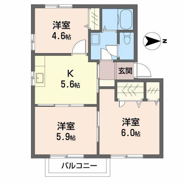 サウスアメニティA棟(3K/2階)の間取り写真