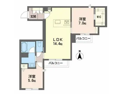 ブリリア長町(2LDK/1階)の間取り写真