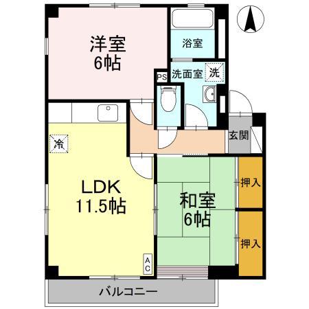 レインボーガーデンD棟(2LDK/3階)の間取り写真