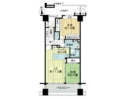 サーパス北五老内(2LDK/6階)の間取り写真