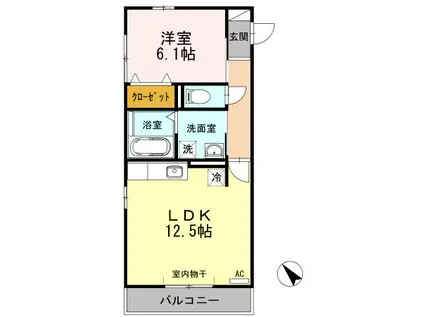 ラフィネ横山 A・B棟(1LDK/2階)の間取り写真