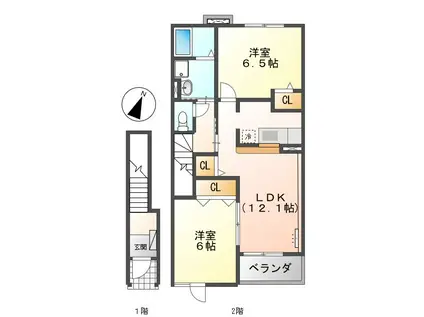 メルヴェイユ・アンジュ A・B(2LDK/2階)の間取り写真