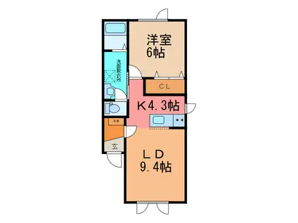 オーブIII(1LDK/1階)の間取り写真