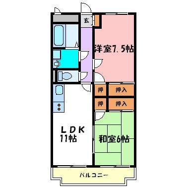 ラフェスタ二見(2LDK/3階)の間取り写真