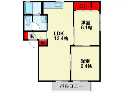 パストラル則松  A棟(2LDK/2階)の間取り写真