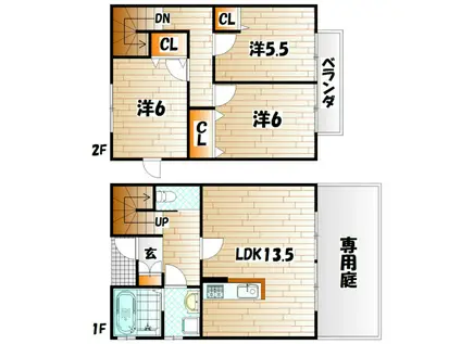アクロコテージ汐入(3LDK/1階)の間取り写真