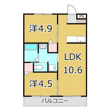 OFFON(2LDK/2階)の間取り写真