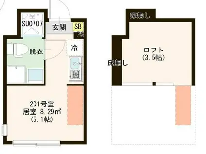 ハーモニーテラス仲宿V(ワンルーム/1階)の間取り写真