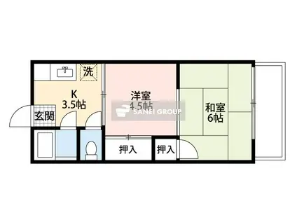 橋本荘(2K/2階)の間取り写真