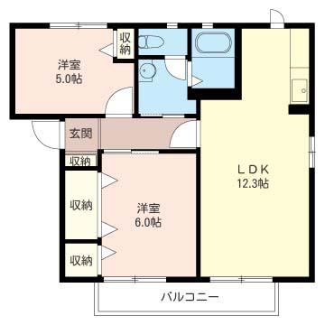 ディアコート II(2LDK/1階)の間取り写真