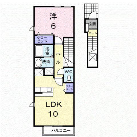リバティハウスB棟(1LDK/2階)の間取り写真