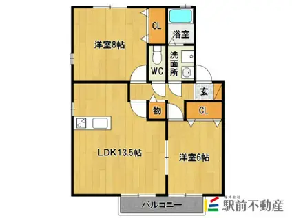 グリーンビレッジ B棟(2LDK/1階)の間取り写真