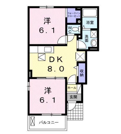 リュニベール・メゾンII(2DK/1階)の間取り写真