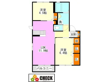 ブルーハイム彩(2LDK/2階)の間取り写真