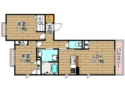 ル.プルミエ クラヴィエ(2LDK/3階)の間取り写真