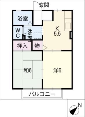 アイリス中村(2K/1階)の間取り写真