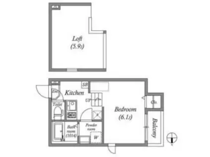 アーバンテラス伝法(1K/2階)の間取り写真