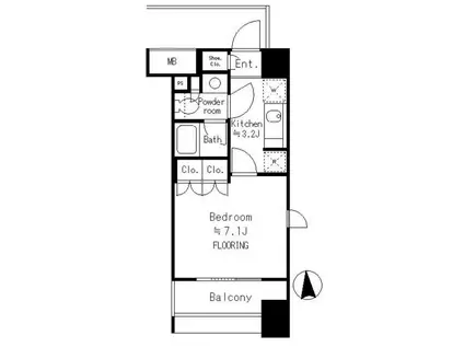 パークリュクス白金モノ(1K/4階)の間取り写真