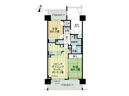 ライオンズマンション中津(2LDK/5階)の間取り写真