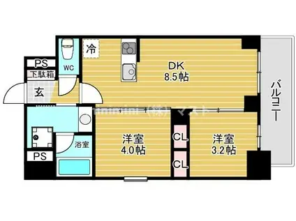 リヴェント難波ウエスト(2DK/11階)の間取り写真