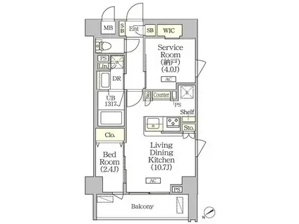 オルサス清澄白河リバーフロント(1SLDK/7階)の間取り写真