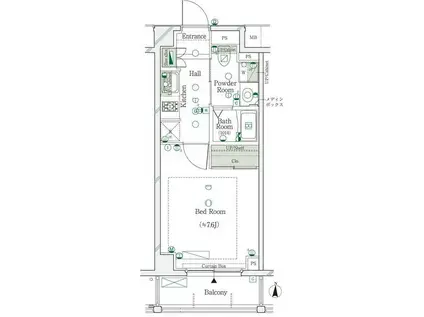 ガリシア千鳥町(1K/4階)の間取り写真