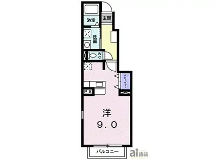 エレガンツァ フィオーレ(1K/1階)の間取り写真