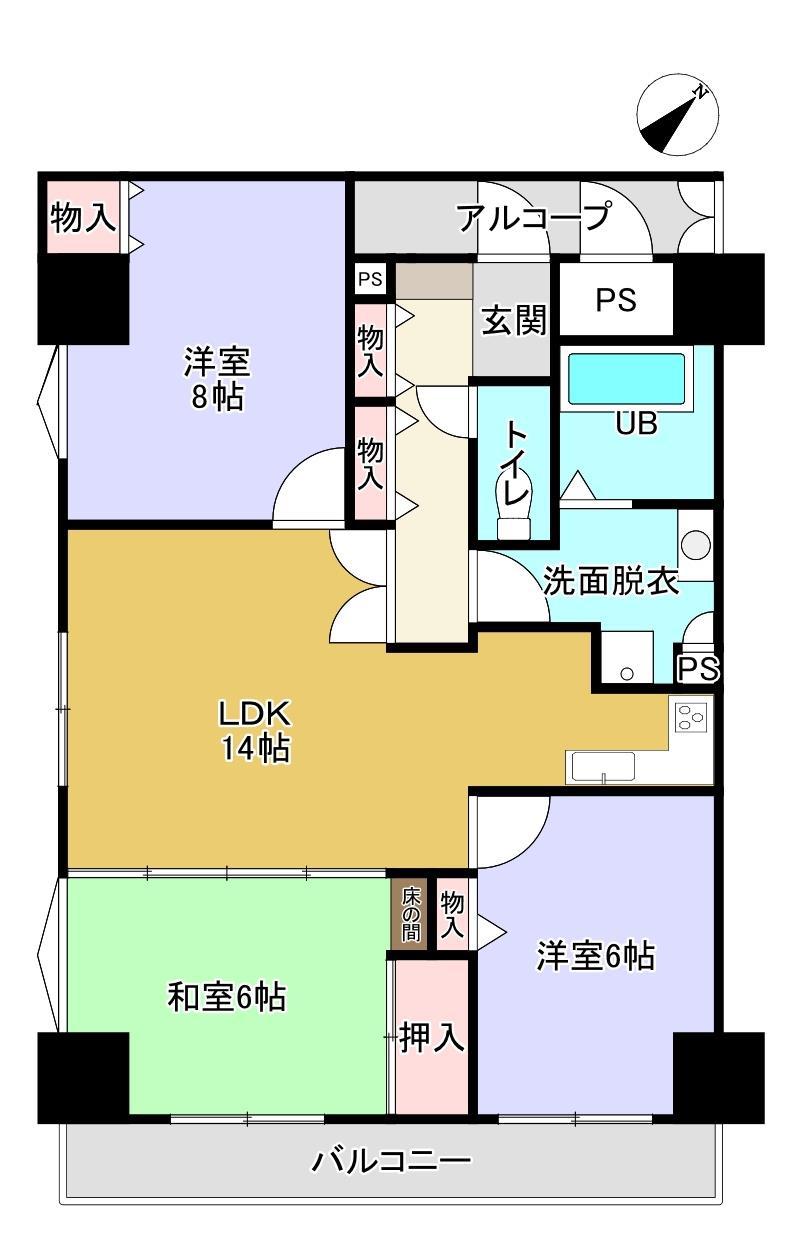 ベルメゾン末広(3LDK/10階)の間取り写真