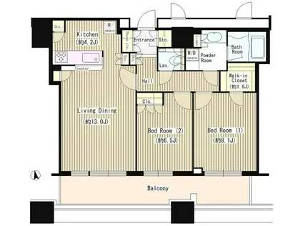 クレストプライムタワー芝(2LDK/16階)の間取り写真