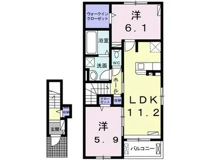 ウエスト・ラポール(2LDK/2階)の間取り写真