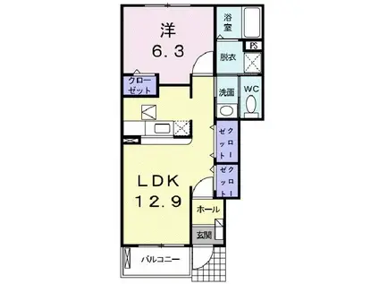 かのんI(1LDK/1階)の間取り写真