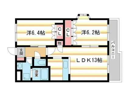 冨岡ハイツIII(2LDK/2階)の間取り写真