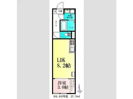 BAU美田園(1LDK/1階)の間取り写真