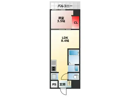 GRANDENIA堺東(1LDK/10階)の間取り写真