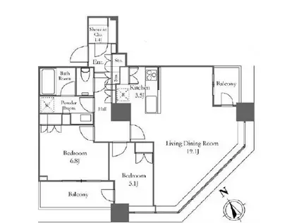 ザ・パークハウス西新宿タワー60(2LDK/28階)の間取り写真