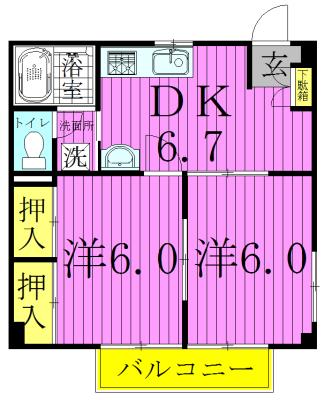 コンフォルターブルA(2DK/2階)の間取り写真