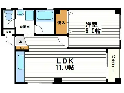 園部ビル(1LDK/4階)の間取り写真