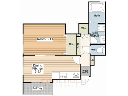 アズール若宮B棟(1DK/1階)の間取り写真