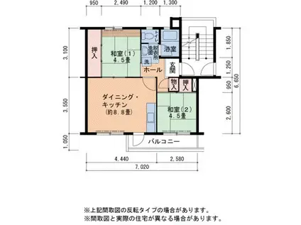 UR泉北竹城台一丁団地18号棟(2DK/2階)の間取り写真