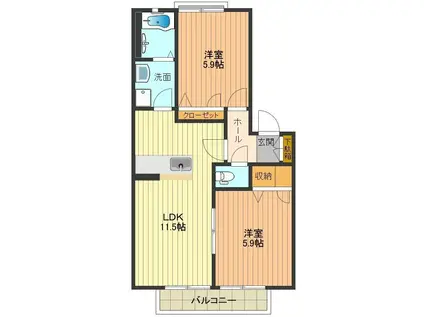 グランシードのぐち(2LDK/1階)の間取り写真