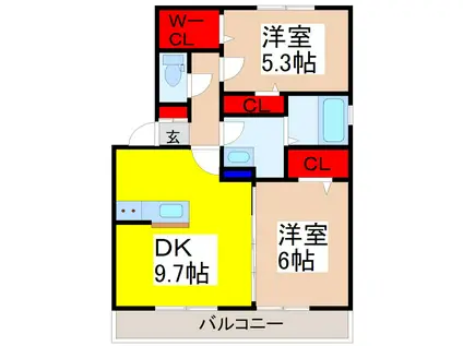 ローズガーデン(2DK/2階)の間取り写真