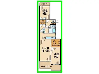 リリカル映(2LDK/3階)の間取り写真
