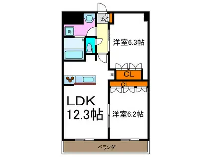 サンライト川向井(2LDK/3階)の間取り写真