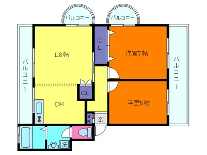 芦屋東山プリンス(2LDK/2階)の間取り写真