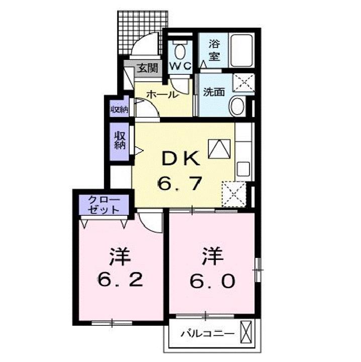 サウスヴィラA(2DK/1階)の間取り写真