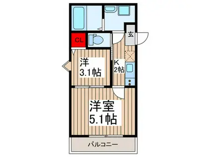 ヴェルヴェーヌ大宮(2K/2階)の間取り写真